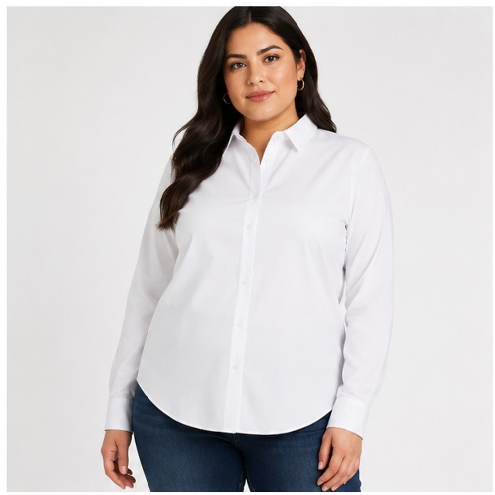 Time and Tru Womens Button Down Shirt Size XL White Stretch Long Sleeve Work